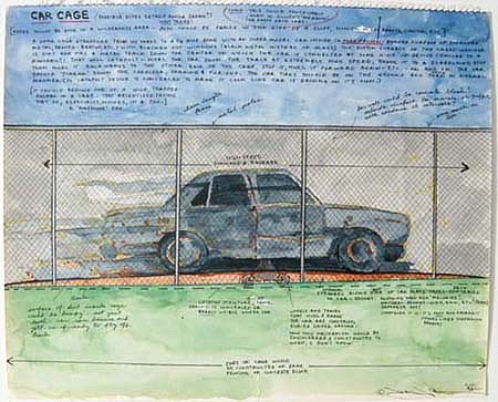 Terry Allen, Study for 'Car Cage', 1991
mixed media on paper, 15 x 18 1/4 in. (38.1 x 46.4 cm)
TAL-033
