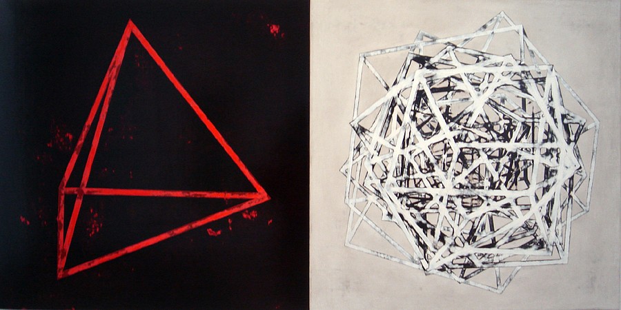 Garland  Fielder, Tetrahedron Diptych, 2008-2010
Acrylic on canvas, wood mounted, 28 x 56 in.
GFI-007