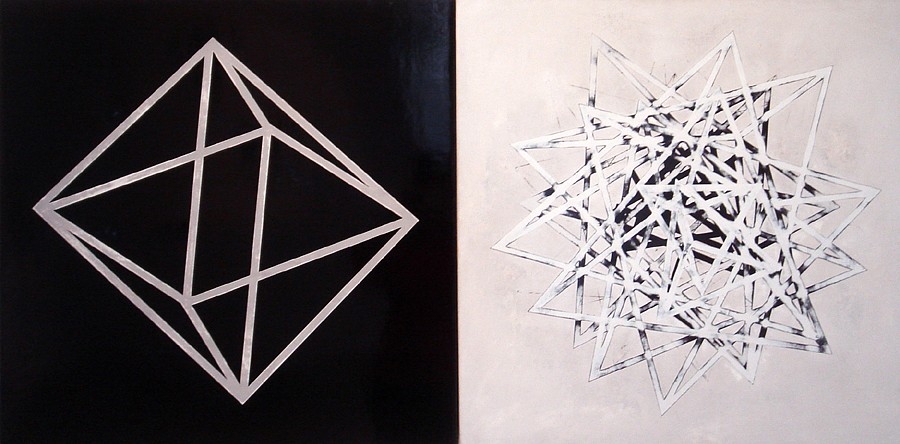 Garland  Fielder, Octahedron Diptych, 2008-2010
Acrylic on canvas, wood mounted, 28 x 56 in.
GFI-016