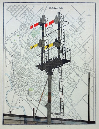 William Steiger, Dallas Signals, 2019
collage of found and cut paper, vintage map, goauche, glue, 16 x 13 in.
WST-057