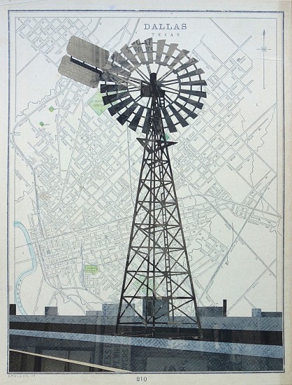 William Steiger, Dallas Windmill, 2019
collage of found and cut paper, vintage map, goauche, glue, 16 x 13 in.
WST-058