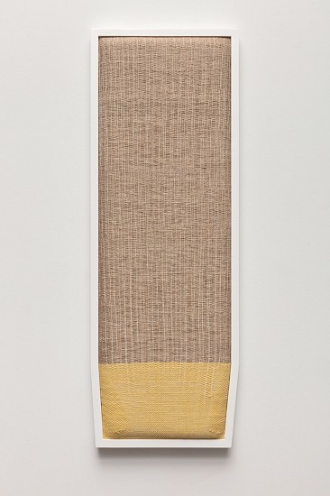 Ana Esteve Llorens, Untitled (P.O.L. with Narrow Horizontals and Yellow), 2022
 natural cotton, jute, hemp, zacatlaxcalli dye, foam, poplar wood, acrylic paint, wax, 42 3/4 x 15 3/8 x 2 1/2 in.
AEL-014