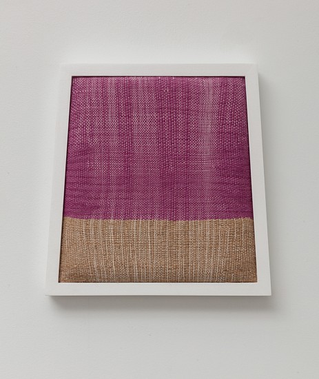 Ana Esteve Llorens, Untitled (P.O.L. with Narrow Horizontal and Purple), 2022
natural cotton, jute, hemp, cochineal dye, foam, poplar wood, acrylic paint, wax, 14 5/8 x 14 1/8 x 2 1/2 in.
AEL-013