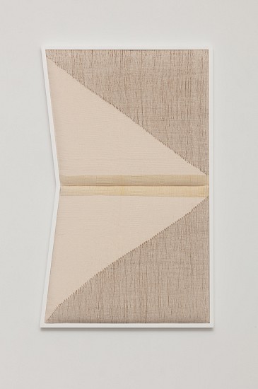 Ana Esteve Llorens, Untitled (P.O.L. with Closing Diagonals), 2022
 natural cotton, jute, hemp, zacatlaxcalli dye, foam, poplar wood, acrylic paint, wax, 55 1/2 x 34 1/4 x 2 1/2 in.
AEL-008